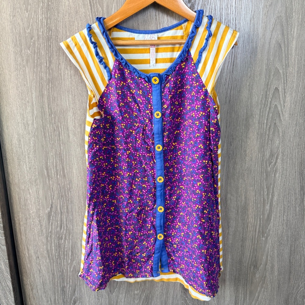 Matilda Jane 435 Mixed Print Top Girl 12 Purple Floral Yellow Striped Whimsical